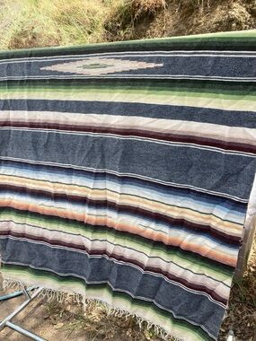 Vintage Mexican desert serape blanket peach green gray brown blue